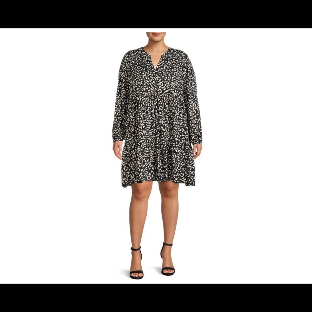 NWT The Get “Snow Leopard” Printed Tiered Midi Dress